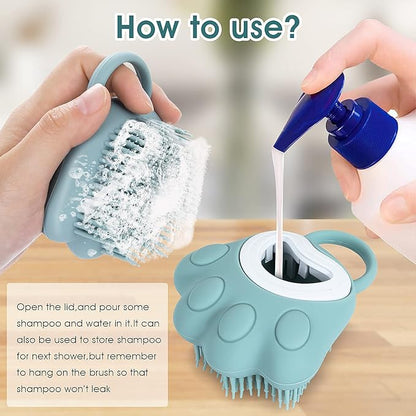 Molain Pet Grooming Brush, Silicone Rubber Dog Bath Brush Comb, Soft Silicone Puppy Massage Brush Hair Fur Grooming Cleaning Brush with Shampoo Dispenser, Blue