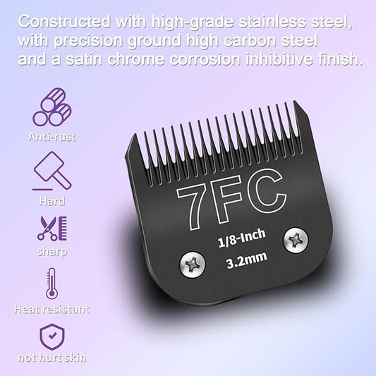 7FC 5FC 4FC 3-3/4FC Detachable Pet Dog Grooming Blades, Compatible with Ainds, Oster A5, Wahl KM-10 and Other Series Clippers, Size: 3.2~13mm Cut Length. Black-4Pcs.