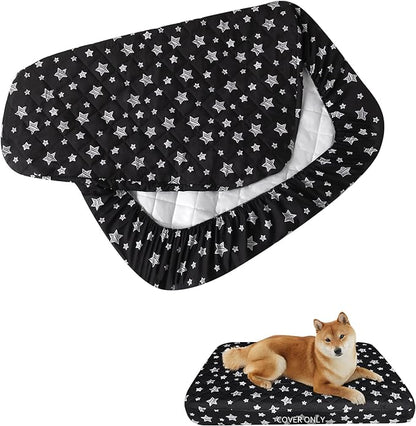 Dog Bed Covers Replacement Washable Pet Hair Easy to Remove, Waterproof Dog Bed Covers Noiseless Quilted, Pet Bed Cover Lovely Black Star Print, Puppy Bed Cover 27x36 Inches, for Dog/Cat, Cover Only