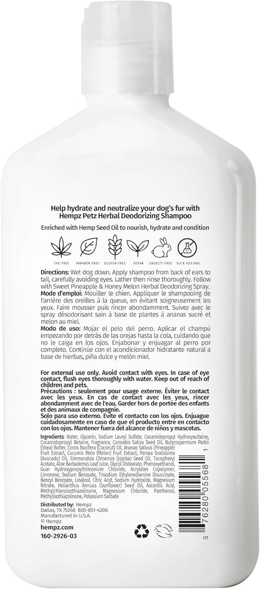 Hempz Petz, Dog Shampoo, Sweet Pineapple Deodorizing Shampoo, Cleans, Conditions & Moisturizes, 17 oz