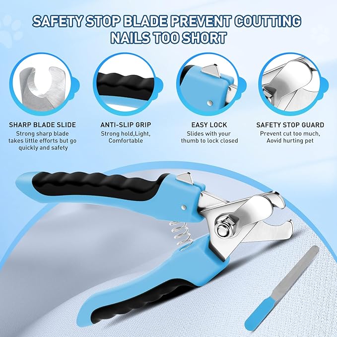 Dog Brush for Shedding, Self-Cleaning Slicker & Comb, Nail Clipper, Bath Brush, Undercoat Rake. Removes Mats, Tangles, Fur. 6 PCS Kit for Small To Large Dogs, Short & Long Haired Pets. Blue