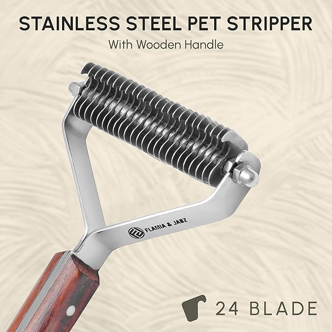 Flamia & Jabz Undercoat Rake for Dogs & Cats, Dematting Grooming Stripper Tool (24 Blades)
