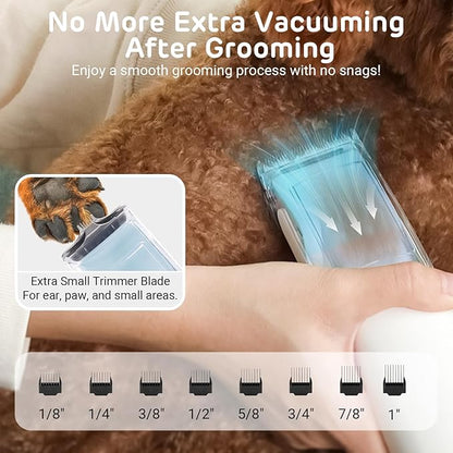 iPettie D23 Pro Pet Grooming Kit for Dogs: Vacuum Dog Brush and Dog Trimmer Vacuum — 95°F-140°F Adjustable Temperature, Adjustable Wind Speed, 23000 PA Suction for All Pet Grooming Needs