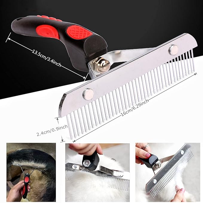 Long Tooth Undercoat Rake, Deshedding Tool Set - Pet Grooming Brushes for Middle to Large Dogs, Cats, Horses - Dematting Comb for German Shepherds, Huskies, Long-Haired Breeds