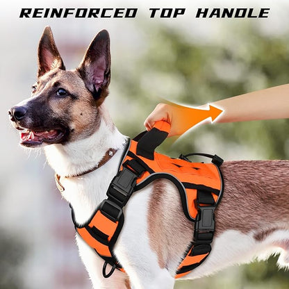 WINGOIN Orange Tactical Dog Harness for Medium Dogs, Heavy Duty No Pull Dog Harness with Handle, Adjustable Reflective Military K9 Pet Vest for Pitbull, Female, Male, Walking, Training, Hunting (M)