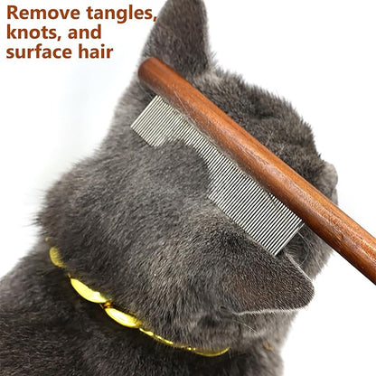Solid Wooden Puppy Grooming Brush, Pet Flea Lice Comb, Stainless Steel Teeth Massage Comb for Cat Dog Rabbit, Loose Fur for Shih Tzus, Yorkies, and Maltipoos, Small Medium Pets