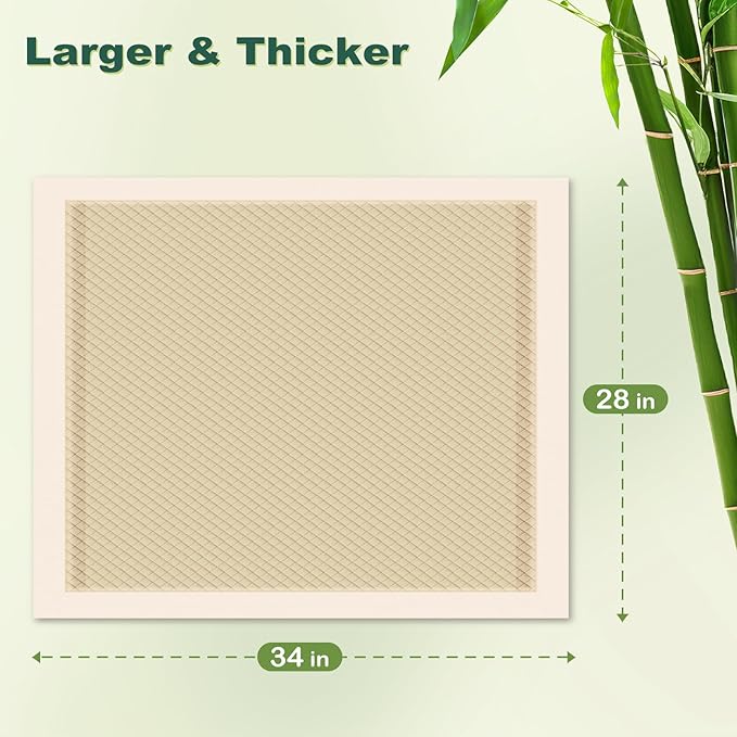 MIZOK Dog Pee Pads Large 28X34in Bamboo Dog Pads Odor Eliminating Pee Pads for Dogs 8 Cups Super Absorbent 6-Layers Leak-Proof Training Pads, Disposable (40 Counts)