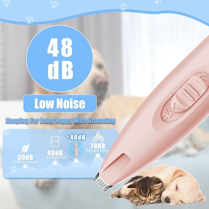 KIKETECH LED Dog Paw Trimmer - Cordless, Low Noise Dog Clippers for Grooming, Rechargeable Small Area Shaver for Cats, Soft Red