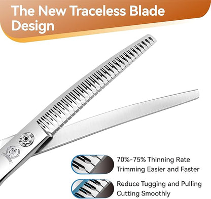 Fenice Peak 7.5 Curved Thinning Traceless Dog Grooming Scissors Japanese 440C Stainless Steel with Bearing Screws Smooth Cutting and Durable