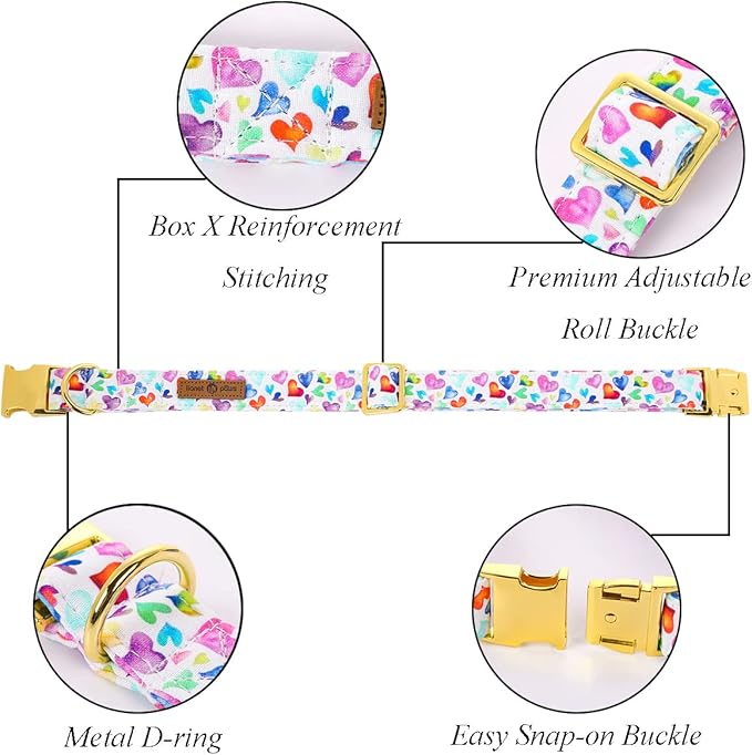 Lionet Paws Valentine Day Dog Collar, Heavy-Duty Cute Colorful Heart Pattern Collar with Metal Buckle Pet Necklace for Large Dog Gift, XLarge, Neck 16-26 inches