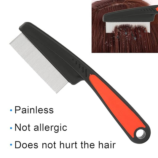Fine Tooth Comb, Stainless Steel High Strength Teeth Hair Combs No Slip Grip Handle Brush Pet Tear Remover Combs Fine Tooth Dandruff Remove Comb Grooming Tool