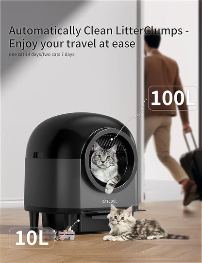Automatic Cat Litter Box Self Cleaning with 10 Safety Radars,100L Smart Litter Box Used for 14 Days,Electric Litter Boxes with Stairs for Multiple Cats,APP-Control,Advanced Odor Control (Black)