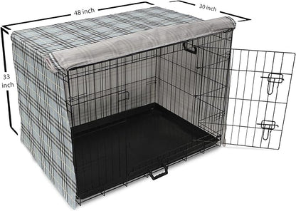 Lunarable Plaid Dog Crate Cover, Traditional Vintage Pattern with Modern Look Checkered Pastel Colored, Easy to Use Pet Kennel Cover for Medium Large Dogs, 48 Inch, Pale Blue Dimgray Cream