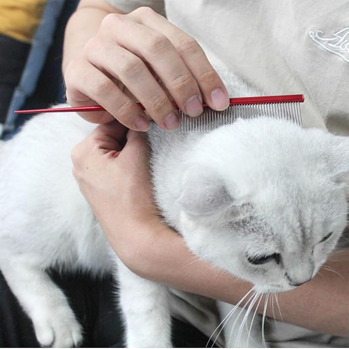 Cat & Dog Grooming Comb - Rat Tail Design with Rounded Ends for Safe Dematting, Hairstyling & Tangle Removal