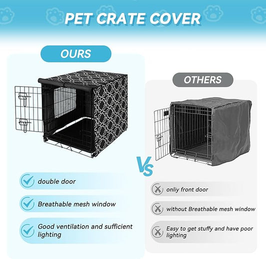 X-ZONE PET 48" Dog Crate Cover for Indoor/Outdoor - Heavy Duty Polyester Pet Kennel Cover Fits for Wire Dog Cage Black Print