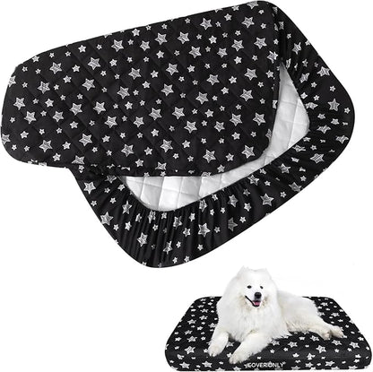 Dog Bed Covers Replacement Washable Pet Hair Easy to Remove, Waterproof Dog Bed Covers Noiseless Quilted, Pet Bed Cover Lovely Black Star Print, Puppy Bed Cover 32x44 Inches, for Dog/Cat, Cover Only