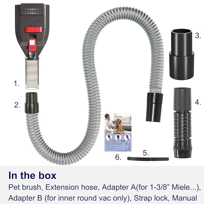 Upgrade Dog Hair Vacuum Attachment for Most Vacuum Cleaners, Pet Shedding Grooming Brush Tool Kit as Undercoat Deshedding Groomer with Long Extension Hose Adapters (Universal 1-1/4" to 1-3/4")