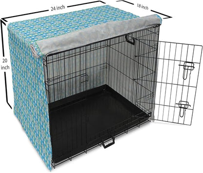 Lunarable Yellow and Blue Dog Crate Cover, Funny Cartoon Hippopotamus with Stars and Daisy Flowers, Easy to Use Pet Kennel Cover for Cats & Medium Dogs, 24 Inch, Pale Blue White Yellow