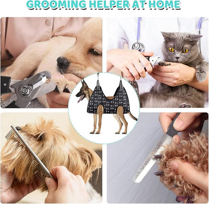Pet Grooming Hammock, Dog Restraint Harness with Nail Clippers/Trimmer/Nail File/Comb, Cute Printed Dogs Sling Hanger for Nail Trimming Grooming (XXL)