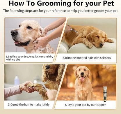 Dog Clippers for Grooming Cat Clippers Low Noise, Rechargeable, Cordless, Pet Shaver for Matted Hair, Quiet Animal Trimmer Pet Hair Thick Coats, for Dogs, Cats, Rabbits and Other Pets