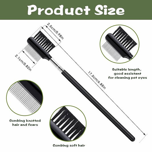 cobee Double-Head Metal Grooming Comb for Dogs, Puppies, and Cats - 2 Pcs Booger, Flea, Crust, Mucus, and Tear Stain Remover