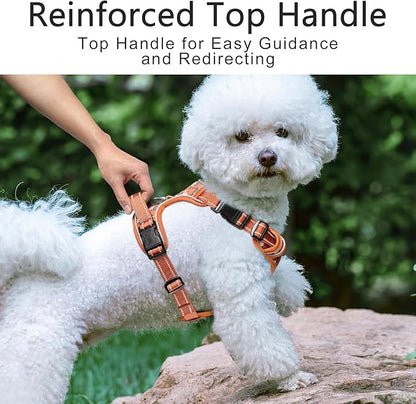 Timos Dog Harness, No Pull Dogs Harness 3 Snap Buckles Adjustable Reflective No Choke Pet Vest for Small Dog with Soft Padded Control Training Handle for Outdoor Training,Flower Orange, S
