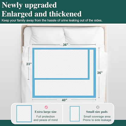 100 Count Incontinence Bed Pads 40'' x 36'' Tear-Resistant Disposable Underpads Heavy Duty Chucks Pads for Adults, Kids & Elderly | Protection Pads for Bed, Sofa, and Chair