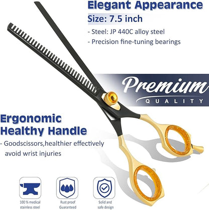Dog Grooming Scissor- 7.5” Pet Shears, Japanese Stainless Steel Ergonomic Pet Grooming Scissor, Heavy Duty Sharp and Comfortable pet Scissors for Grooming, Dogs, Cats and Other Animals (Thinning)