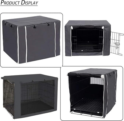 Geyecete Dog Crate Cover - Universal Fit for 24-48Inch Wire Dog Crate, Lightweight Polyester Fabric, Breathable Double Door Cage Cover - Gray - 48 Inch