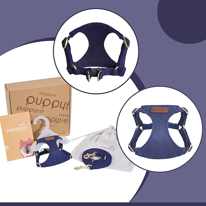 Puppytie No Pull XXS Puppy Harness with Multifunction Dog Leash,Soft Adjustable No Choke Escape Proof Pet Harness Vest,Navy,XXS