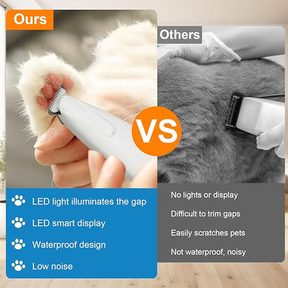 Cats Dog Trimmer with LED Light, Paw Trimmer for Dogs Electric, Pets Hair Clippers for Cats Paws, Electric Pet Grooming Tool, Cordless, Low Noise Rechargeable Pet Shaver for Paws Eyes Ears Face Rump