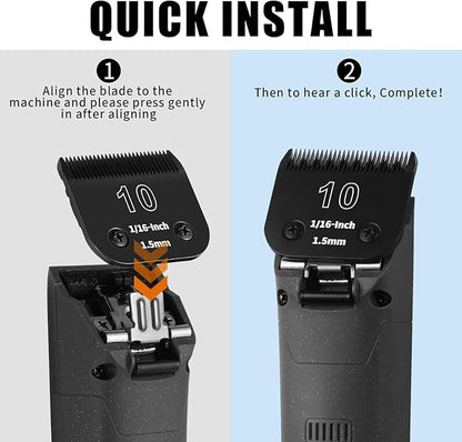 3 Pack 10# Detachable Dog Grooming Steel Blades,Compatible with Andis,Oster A5,Wahl KM-10 Series,Cut Length 1/16-Inch 1.5MM （Black）
