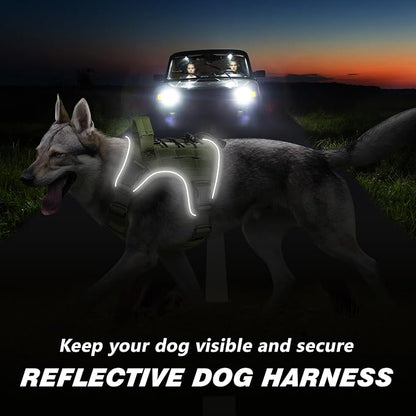 WINGOIN Green Tactical Dog Harness for Medium Dogs, Heavy Duty No Pull Dog Harness with Handle, Adjustable Reflective Military K9 Pet Vest for Pitbull, Female, Male, Walking, Training, Hunting (M)