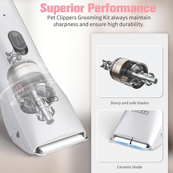 Cat Clippers for Matted Hair, Quiet Cat Shaver for Long Hair, Cordless Cat Hair Trimmer for Grooming, Cat Paw Trimmer Nail Grinder,Pet Shaver Cat Grooming Kit for Cats Small Dogs Animals(White)