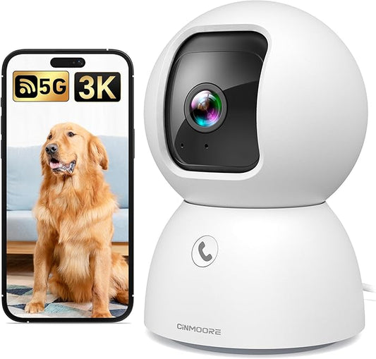 3K Pet Camera, 5G WiFi Indoor Camera with 4x Zoom, Pet/Dog/Baby Camera with Phone app, Human/Pet/Facial Detection, 360 Pan-Tilt AI Tracking, Night Vision, Plug in, Two-way Audio, Privacy Mode