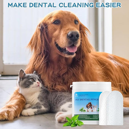 Dog Teeth Cleaning Wipes Nature Pet Dental Finger Wipes for Dogs Cats Remove Bad Breath,Reduce Plaque and Tartar Buildup Disposable Gentle Pet Dental Care-50Ct