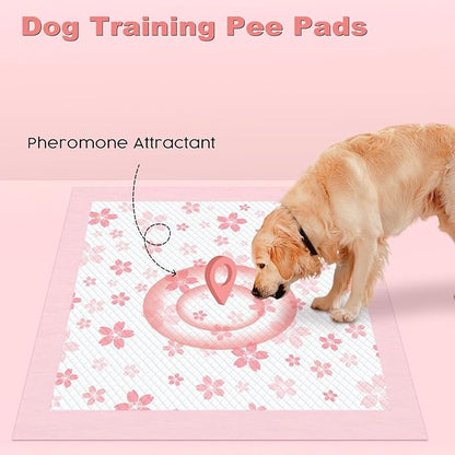 MIZOK 36x36 Puppy Pads Pink, Dog Pee Pads Leak-Proof with Quick-Dry Surface, Dog Pads Extra Large with Cherry Blossom Prints, Pee Pads for Dogs Super Absorbent (30 Count)