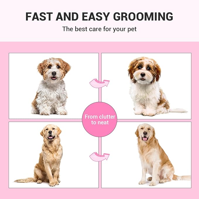 MIU COLOR Pet Grooming Brush, 2 Sided Undercoat Rake for Dogs & Cats, Professional Deshedding Brush and Dematting Tool, Effective Removing Knots, Mats, Tangles for Cats, Dogs, Extra Wide (Pink)