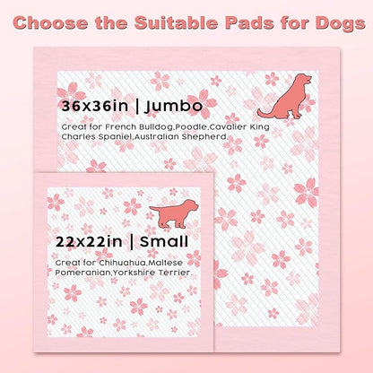 MIZOK 36x36 Puppy Pads Pink, Dog Pee Pads Leak-Proof with Quick-Dry Surface, Dog Pads Extra Large with Cherry Blossom Prints, Pee Pads for Dogs Super Absorbent (30 Count)