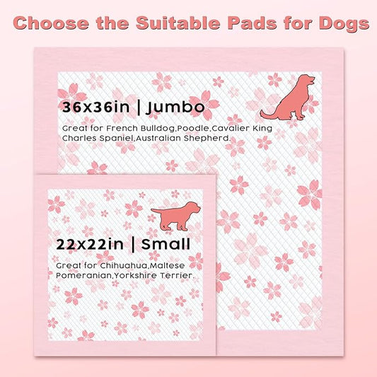 MIZOK 36x36 Puppy Pads Pink, Dog Pee Pads Leak-Proof with Quick-Dry Surface, Dog Pads Extra Large with Cherry Blossom Prints, Pee Pads for Dogs Super Absorbent (30 Count)
