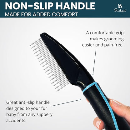 Detangling Pet Comb for Dogs & Cats - Soft On Skin with Stainless Steel Teeth for Removing Matted Fur, Knots & Tangles – Dog Grooming Comb for Long, Short & Curly Hairs