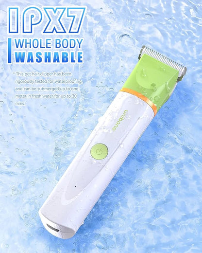 Dog Clippers with Paw Trimmer, All-in-One Dog Grooming Kit Low Noise Electric Rechargeable Small Quiet Foot Razor Pet Hair Shaver with Stainless Steel Scissors Guards for Dogs Cats at Home