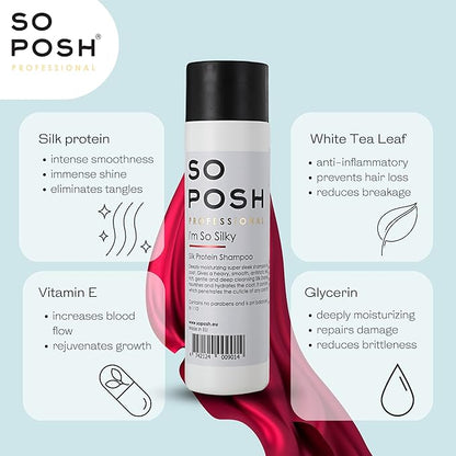 So Posh I´m So Silky Dog Shampoo - with Silk Protein, Perfect for Drop-Coats Like Yorkie, Maltese, Shih Tzu etc. Heavy, Smooth & Anti-Static Result, Sulfate & Paraben Free, 1:10 Concentrate. 8.4 Oz