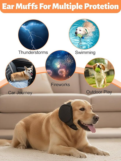 Dog Ear Muffs Noise Protection, Hoodie Calming Cap for Anxiety Relief – Waterproof & Dirt-Resistant with Adjustable Magic Tape for Bathing, Grooming, Fireworks & Swimming, Grey L 2-Pack