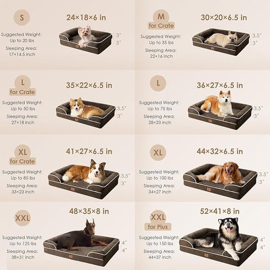 EHEYCIGA Orthopedic XL Dog Beds, Waterproof Memory Foam Dog Bed for Extra Large Dogs, Non-Slip Bottom and Egg-Crate Foam Big Dog Couch Bed with Washable Removable Cover, Brown
