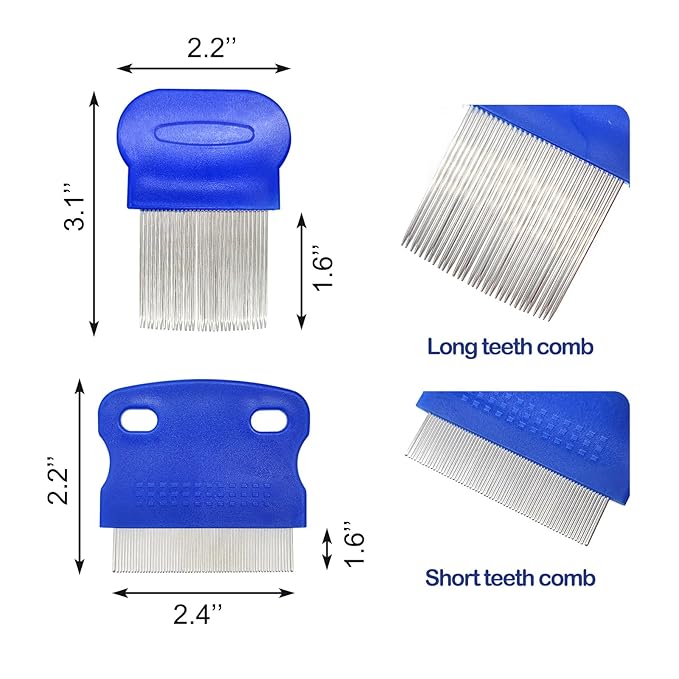Quacc 4 Different Kinds of Flea Combs, Stainless Steel Round Teeth Dog Cat Lice Combs, Durable Fine Tooth Pet Tear Stain Remover Tool (Blue)