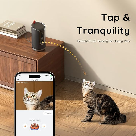 2K Pet Camera Treat Dispenser, AI Photo Album, Dog Camera with 360° Auto Tracking & 5G/2.4G WiFi, 2-Way Talk, Remote Treat Tossing, Motion Alerts for Cats Indoor