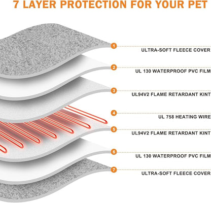 Heated Cat Bed, 11 Adjustable Temperature Pet Heating Pad Indoor for Dogs Cats Heating Mat with Timer, Auto Power Off, Electric Pet Heating Pad for Cat House (Grey, L(35" x 24"))