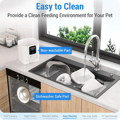 Automatic Cat Feeder with 2K HD Camera: Automatic Dog Feeder with Night Vision, Cat Food Dispenser with 5G WiFi for Multiple Pet, Detachable for Easy Clean - 29 Cup （7L Large Capacity）