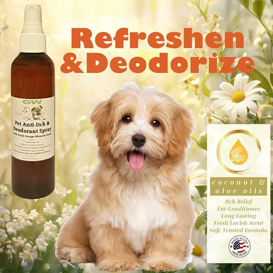 GW Natural Dog Deodorant Cologne & Anti-Itch Spray for Dogs and Cats with Jasmine Orange Blossom Scent
